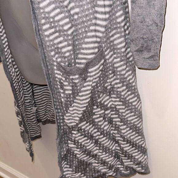 Belldini Duster Sweater Long Length Gray Stripe Light Medium M - Picture 2 of 6